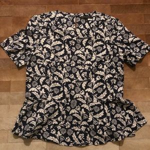 Navy Floral Peplum Shirt By Banana Republic